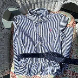 POLO Ralph Lauren. Classic long-sleeved shirt dress. Blue, white strip.